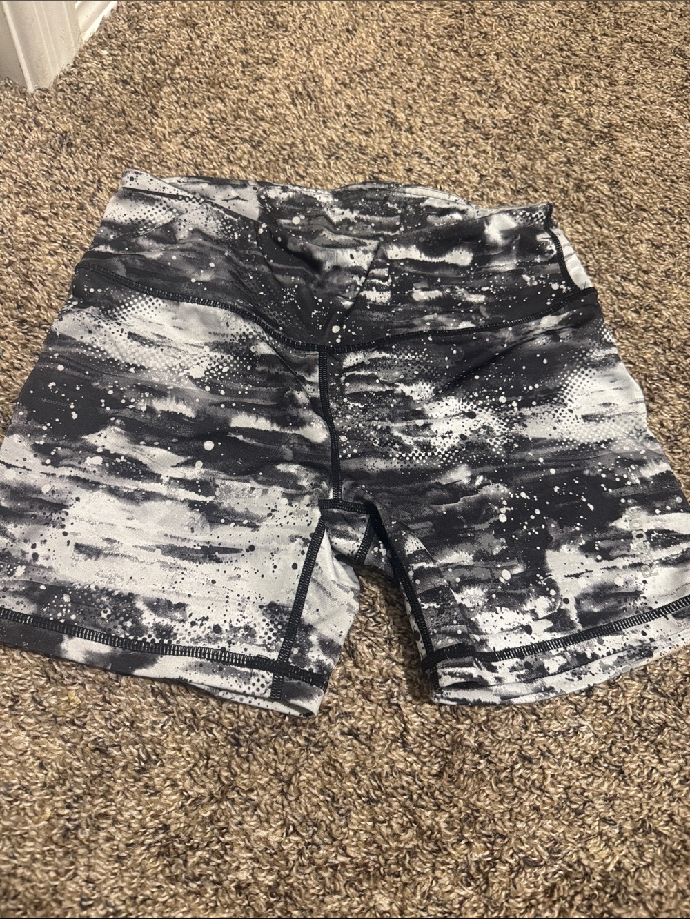 Reebok Black & White Performance Shorts with Abstract Splatter